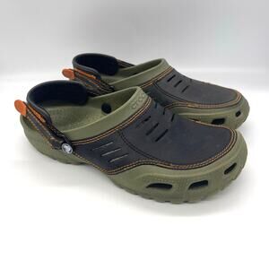 Crocs Men;s Yukon Leather Sport Clogs Army Green / Black Size 12